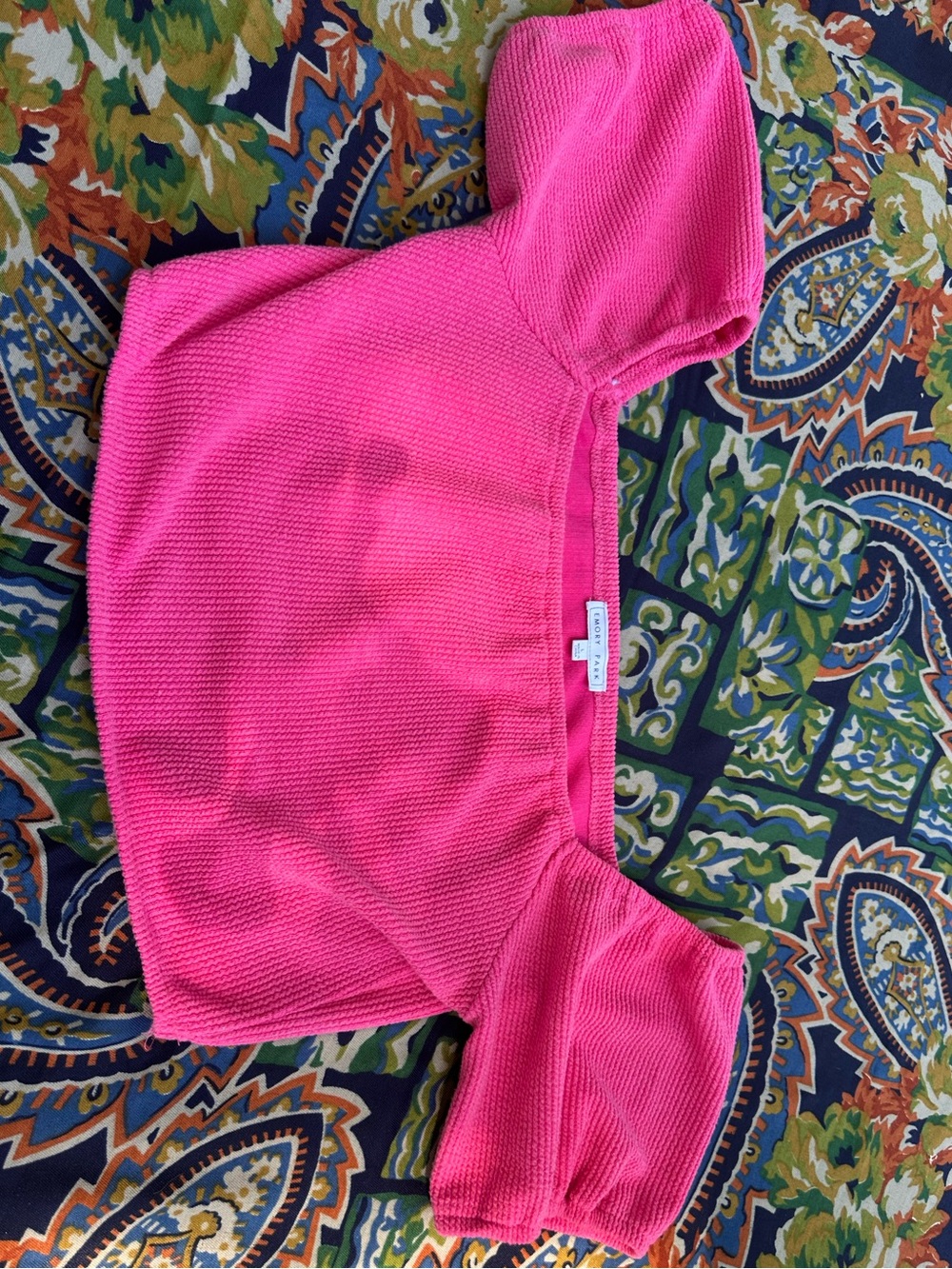 emory park Bright Pink Short Puff Sleeve Knit Top